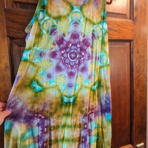 Tye Dye Tank Racer Back Mini Dress Size Large 100% Cotton